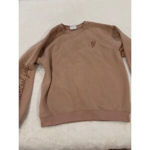Barstool Golf Crewneck Sweatshirt Tan Pink Embroidered Logo Sleeve Script Medium